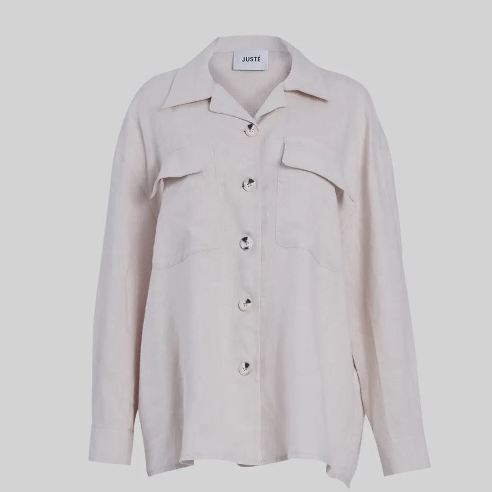 22 Boho Beige Linen Oversized Shirt